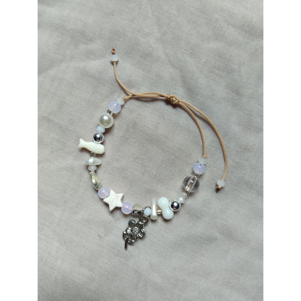 gelang kerang putih mutiara tali giok/aksesoris