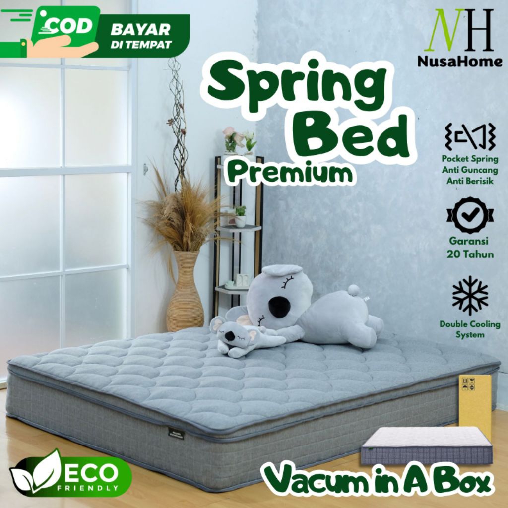 [GARANSI 20 TH] NusaHome Kasur Spring Bed Silent Pegas Pocket Premium Free Bantal Tebal 26cm Ukuran 