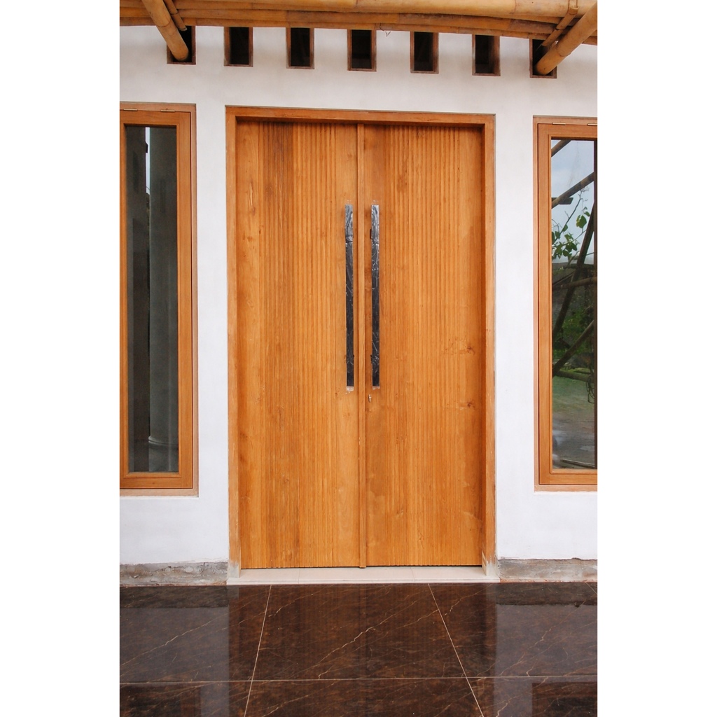 Pintu jati asli kupu tarung talang air set kusen dan 2 jendela kayu jati asli Perhutani Blora