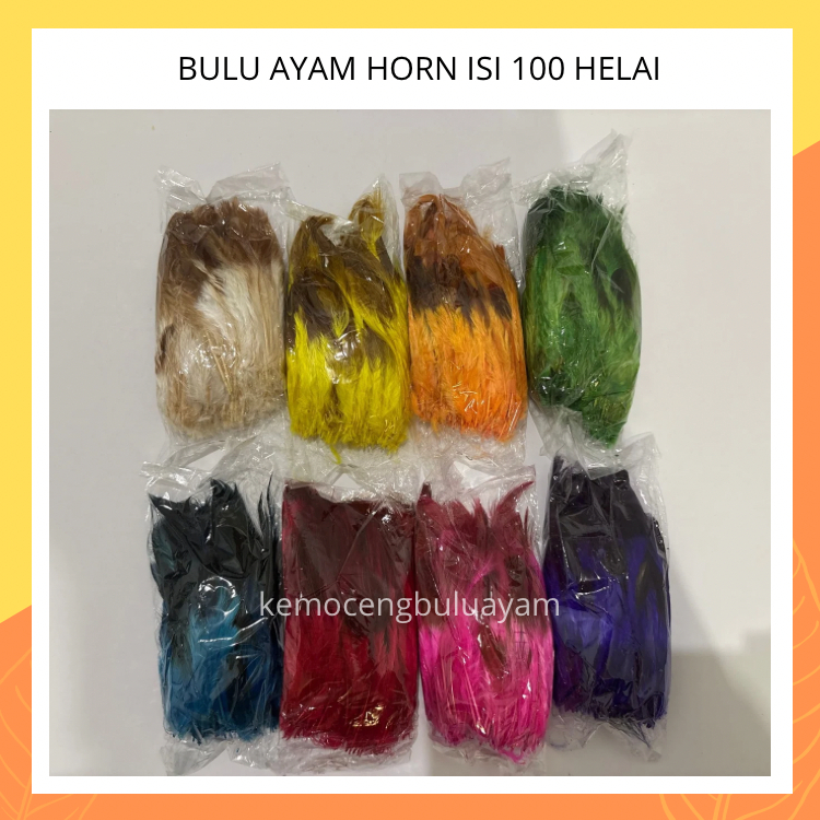 Bulu Ayam Horn Asli Halus Warna isi 100 Helai untuk Aksesoris Hiasan Kepala Mahkota Adat Dayak Papua
