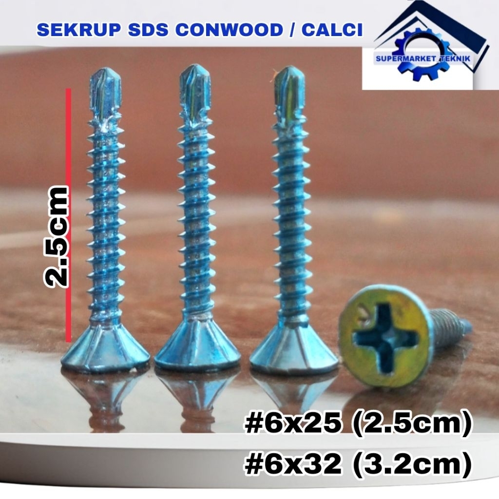 100 PCS Sekrup Skrup Sds Calci Screw (6x25) (6x30) Inch Sekrup Skrup Sds Calci Kalsiboard Atap Kalsi