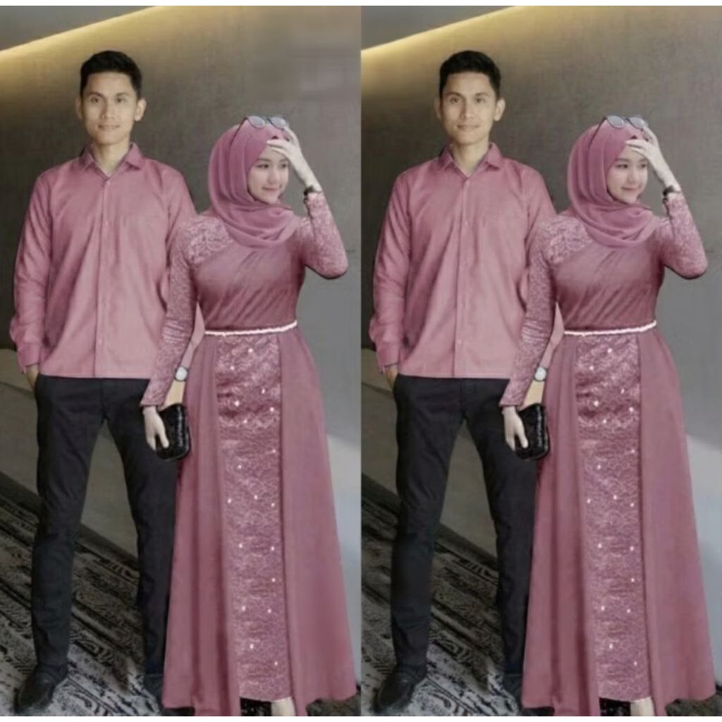 RVS2618 Muslim Couple Gamis Fatina / Pakaian Pesta Couple / Baju Kondangan Pasangan Stylish / Gamis 
