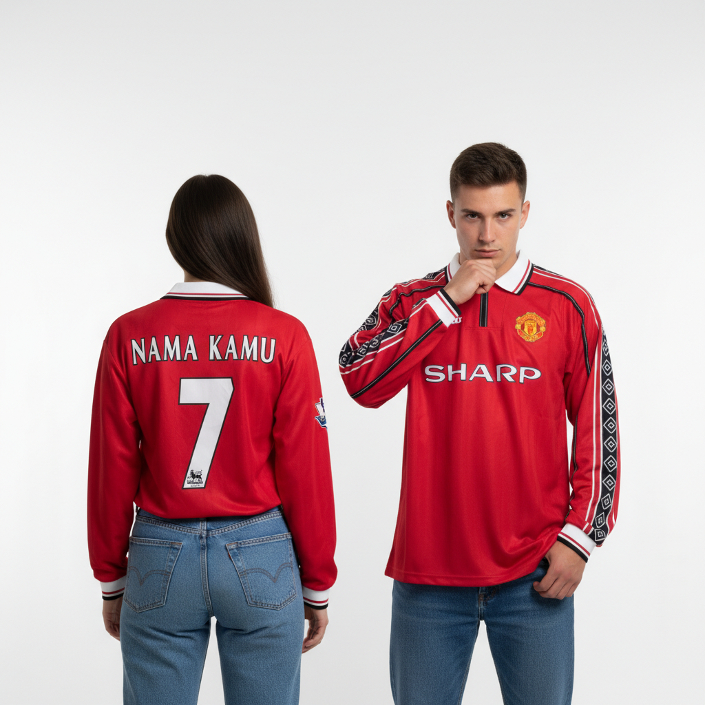 Longsleeve Jersey Retro Mnchstr Untd Home Trebel winner 1998 1999 Baju Bola Long Sleeve Lengan Panja