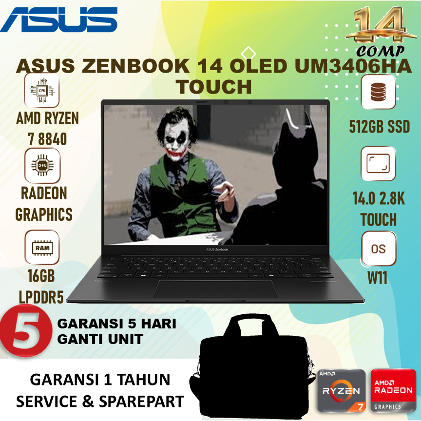 ASUS Zenbook 14 OLED UM3406HA Touch Ryzen 7 8840 16GB 512GB W11 14.0 2.8K