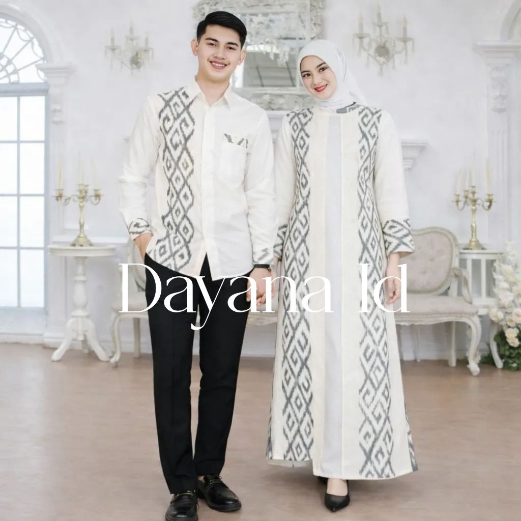 Baju Couple Pasangan Gading Series Warna Putih Tulang Kemeja & Gamis Seragam Lebaran Kondangan Lamar