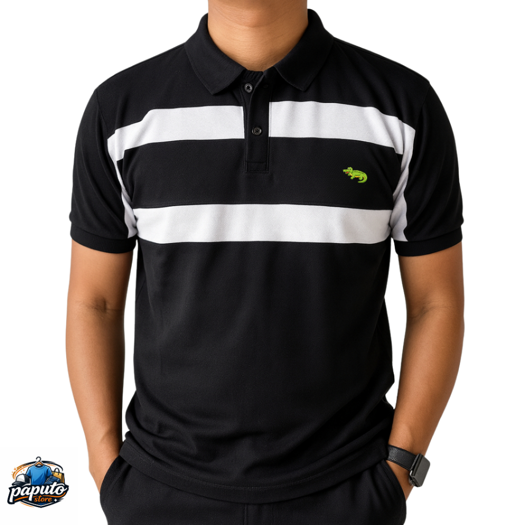 PPS Kaos Kerah Pria BUAYA KOMBINASI Shirt Polos Cotton Pique Premium Bordir Slimfit Lengan Pendek
