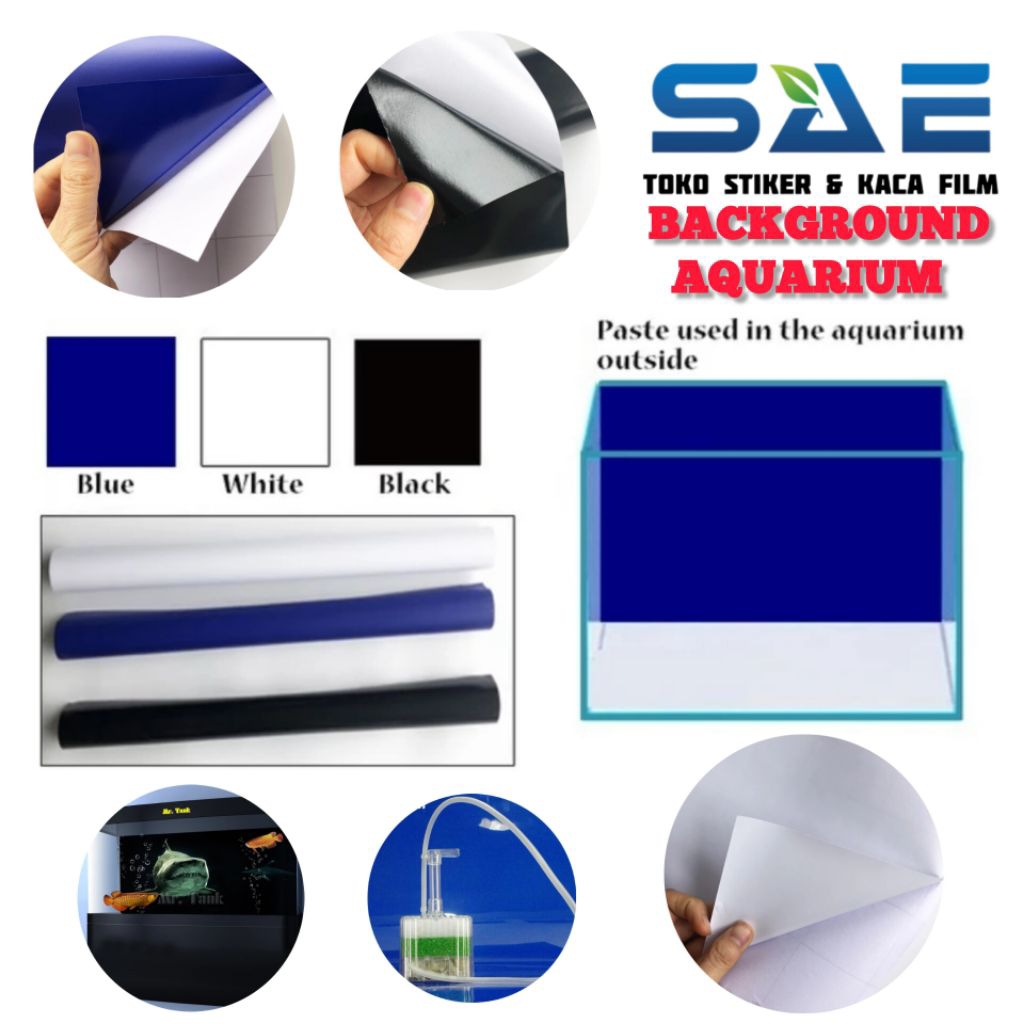 Sticker Background Aquarium Warna Biru Putih Hitam Merah