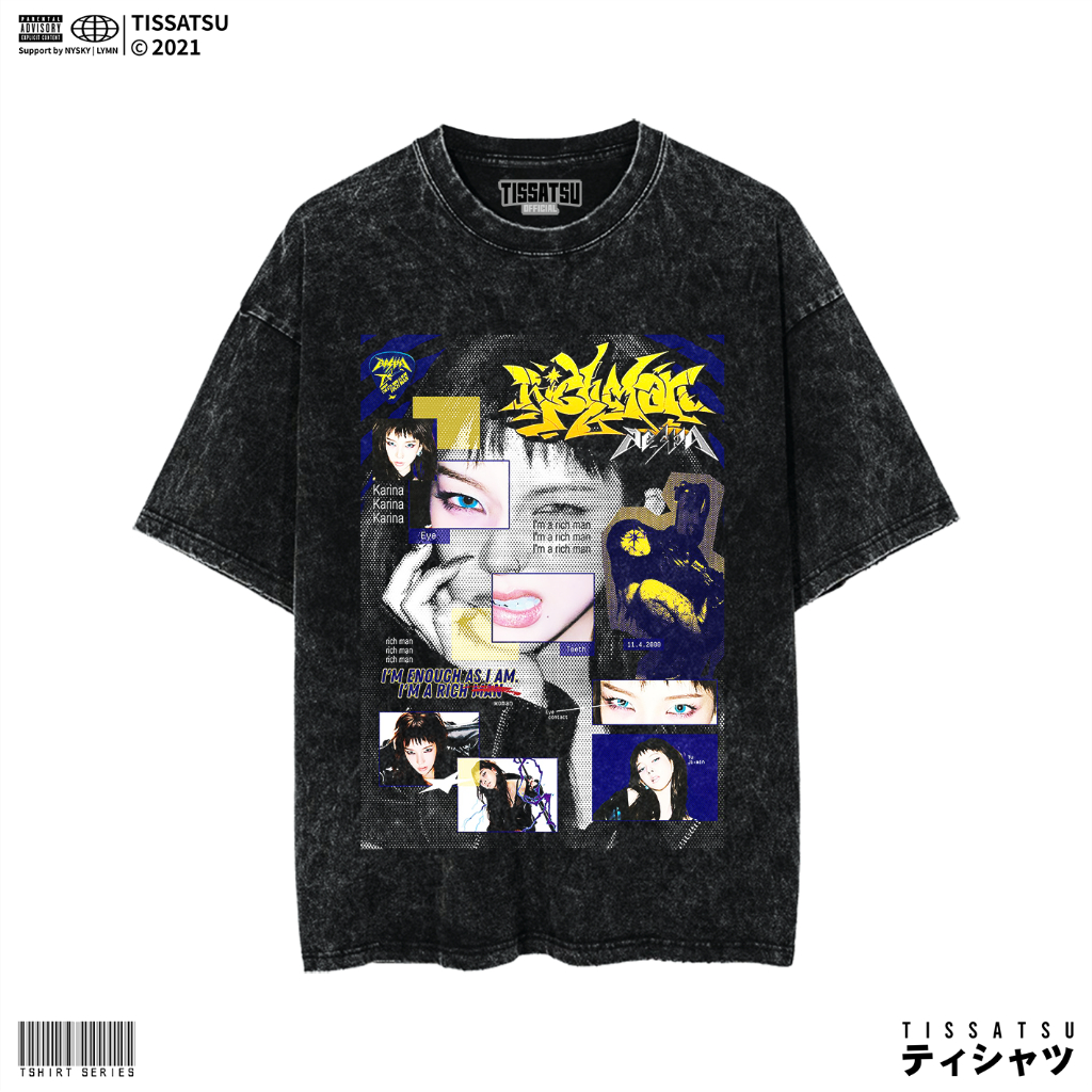 TISSATSU Kaos AESPA KARINA RICH Oversize Washed / T-Shirt Kpop Wash Slimfit / AESPA-44