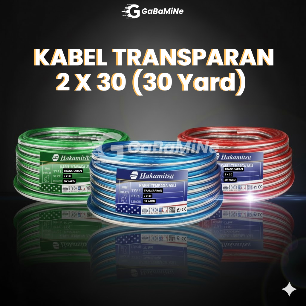 Kabel Listrik Transparan Hakamitsu 2x30 Serabut Tembaga Asli Panjang 30 Yard Full Bergaransi