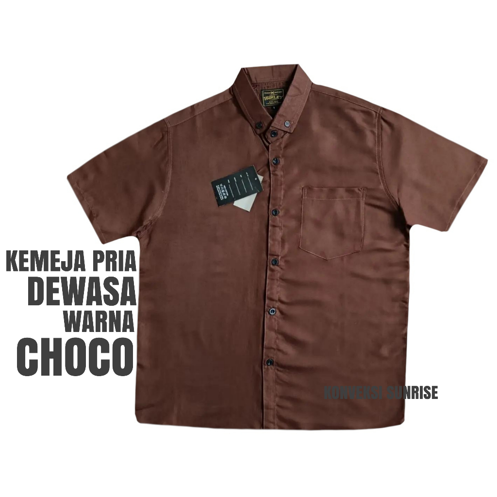 Kemeja Coklat Tua Klasik Pria Dewasa Baju Hem Atasan Cowok Warna Choco