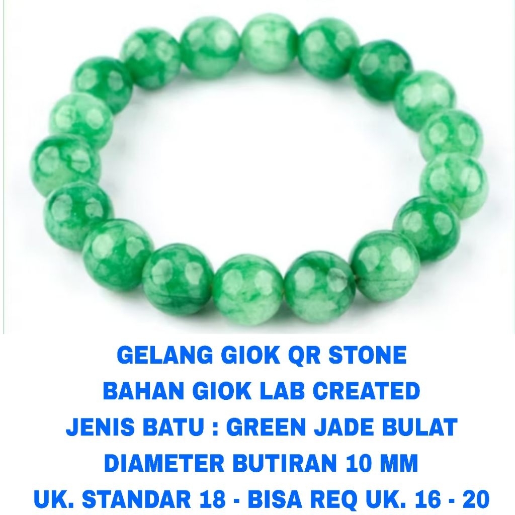 WK GELANG GIOK WANITA BATU GIOK QR STONE LAB CREATED GREEN JADE. HIJAU BULAT POLOS DIAMETER BUTIRAN 