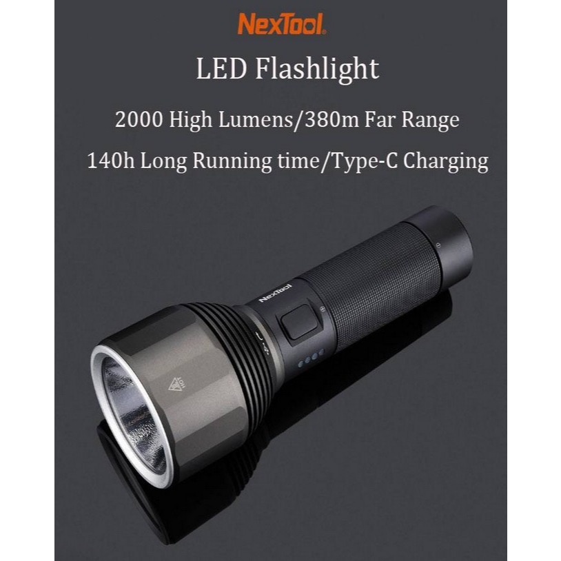 NexTool Senter LED 2000 Lumens IPX7 Waterproof Rechargeable Flashlight NE0126 Baterai 5000 MAH