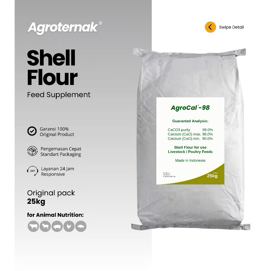 CALCIUM CARBONATE AGROCAL 98% CaCO3 25kg Mineral Makro Kalsium Karbonat Bahan Baku Premix Pakan Hewa