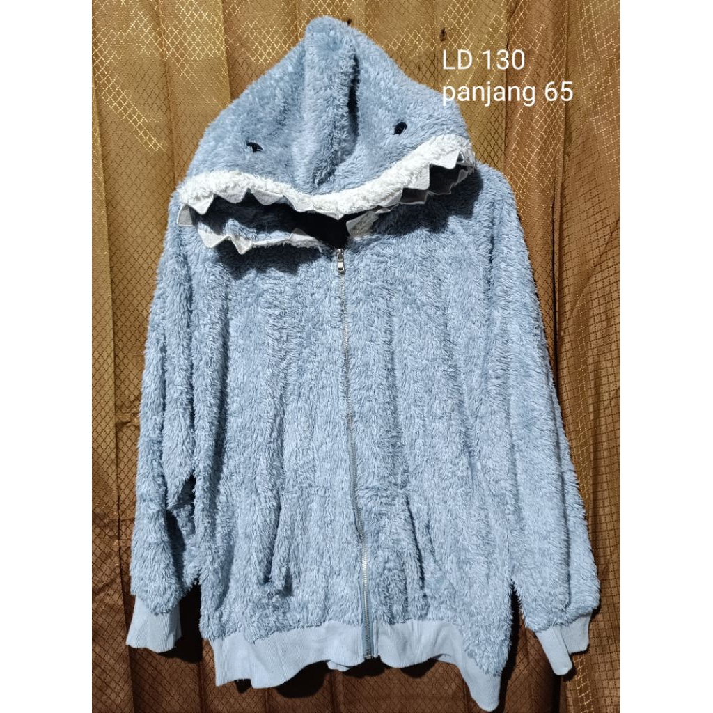 jaket wanita sherpa bulu jaket bulu motif hiu jaket winter bulu model hiu jaket bulu sherpa hoodie z