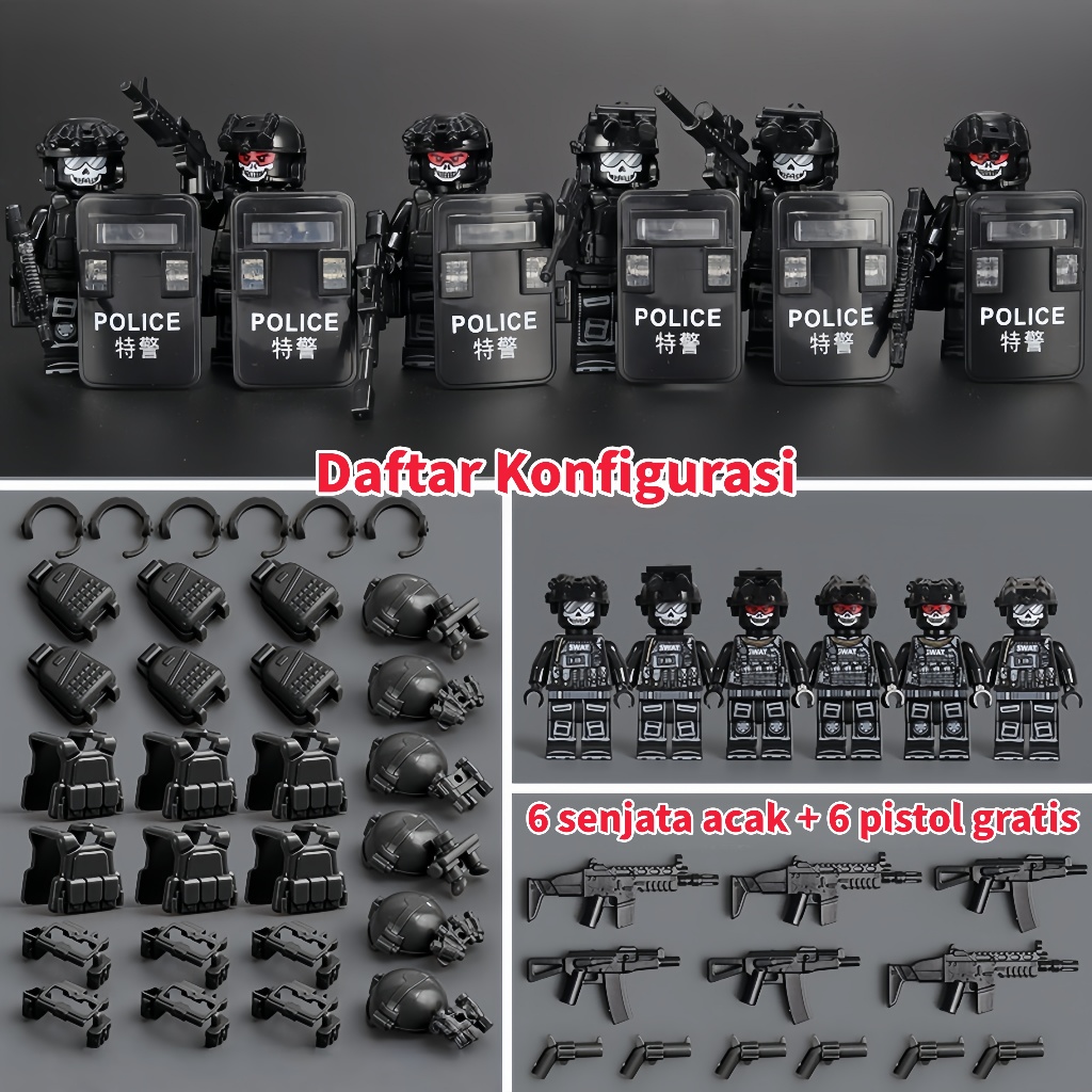 1Set Mainan Balok Military Minifigure Army Swat Team Mainan Militer Minifigure Viral/Set Mini Blok B