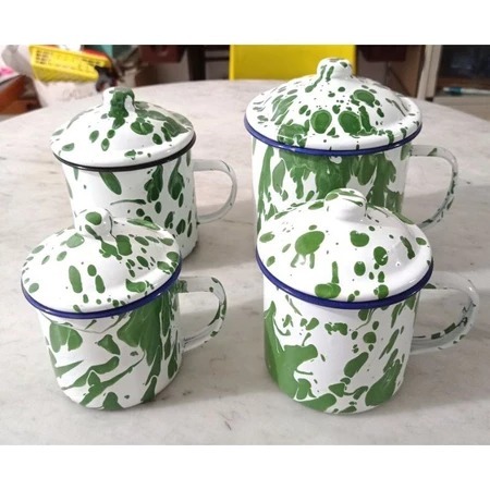 Mug Enamel Motif Burik Loreng Jadul Set / Mug Enamel Motif Bunga