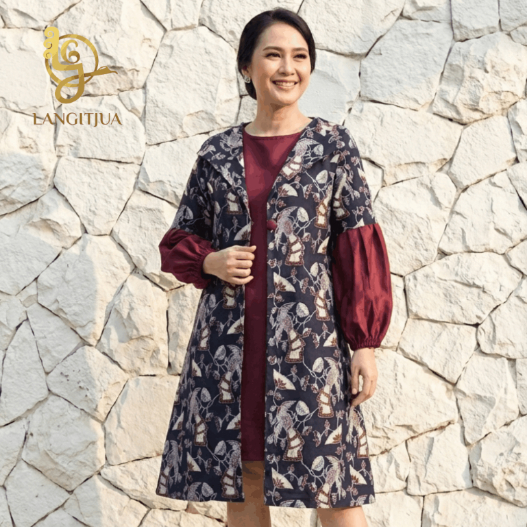 LANGITJUA - Tunik Lidya - Atasan Batik Kerja Wanita Lengan Panjang size LD 90 LD 96 LD 100 LD 104 LD