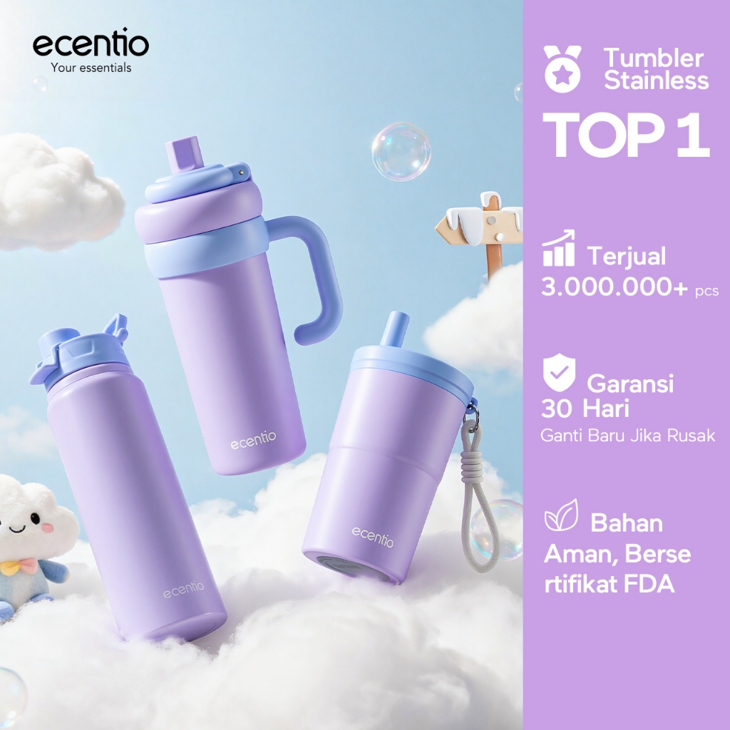 [shop live] ecentio tumbler stainless portable 750ml/550ml dan tumbler aluminium 750ml untuk pelari 