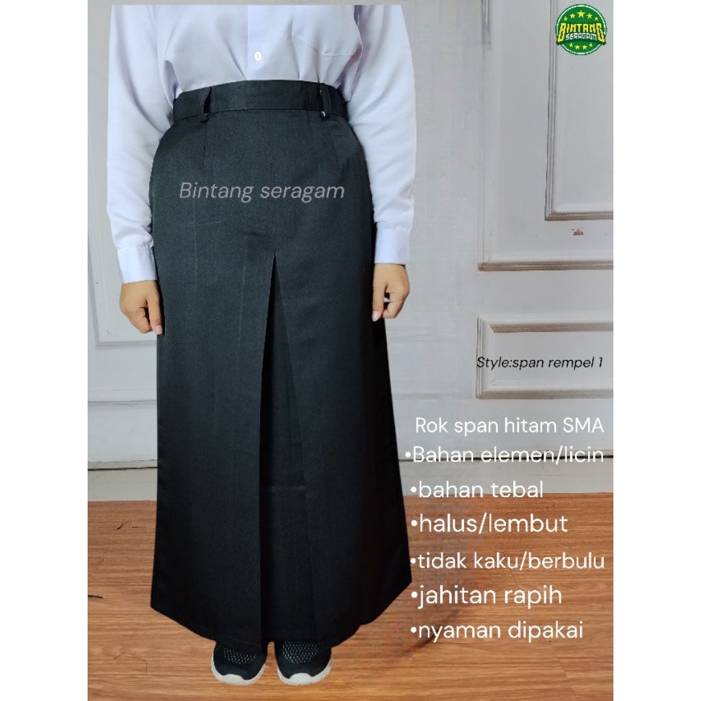 Rok seragam span hitam SMA/SMK bahan elemen licin