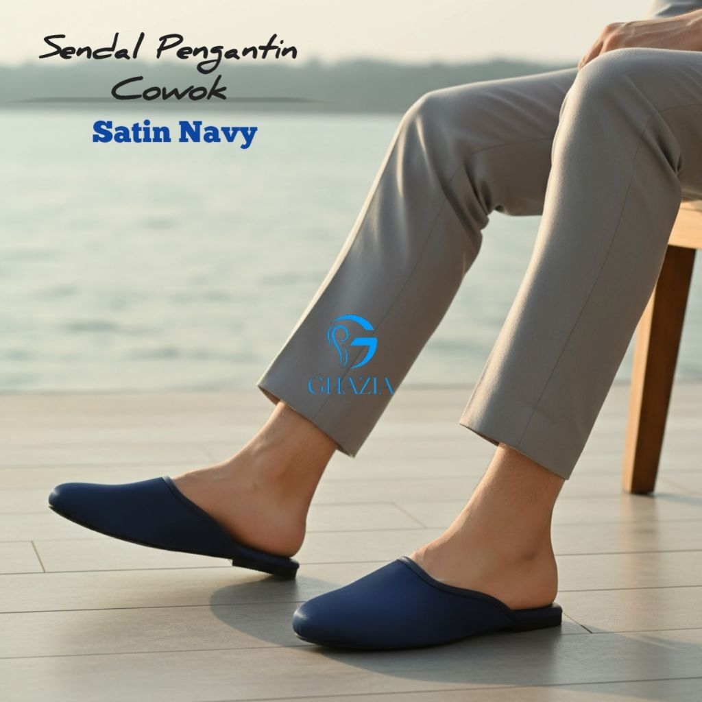GHAZIA - 126 Sendal Pengantin Cowok Satin Polos Lamaran sepatu pantofel Tampilan Elegan dan Nyaman