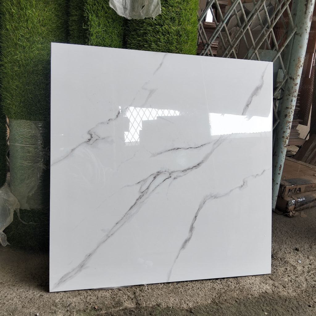 Granit 60x60 putih carara (glossy) granit lantai / granit dinding/ granit ruang tamu/ granit motif c