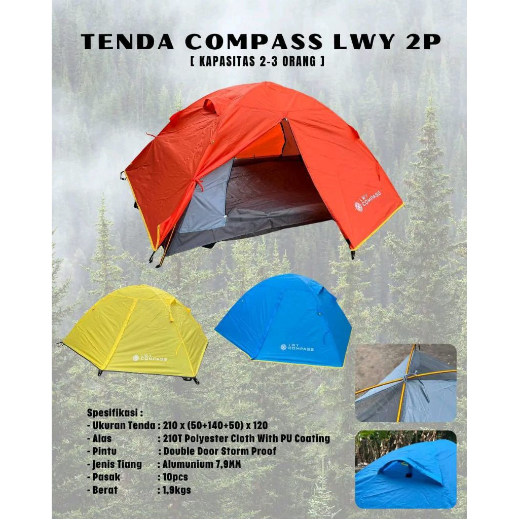 Tenda camping dome Compass LWY kap 2p 4p tenda outdoor tenda gunung