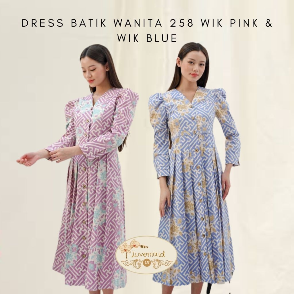 Dress Batik Wanita 258 WIK PINK & WIK BLUE - Batik Modern / Dress Wanita / Batik Wanita / Gamis Bati