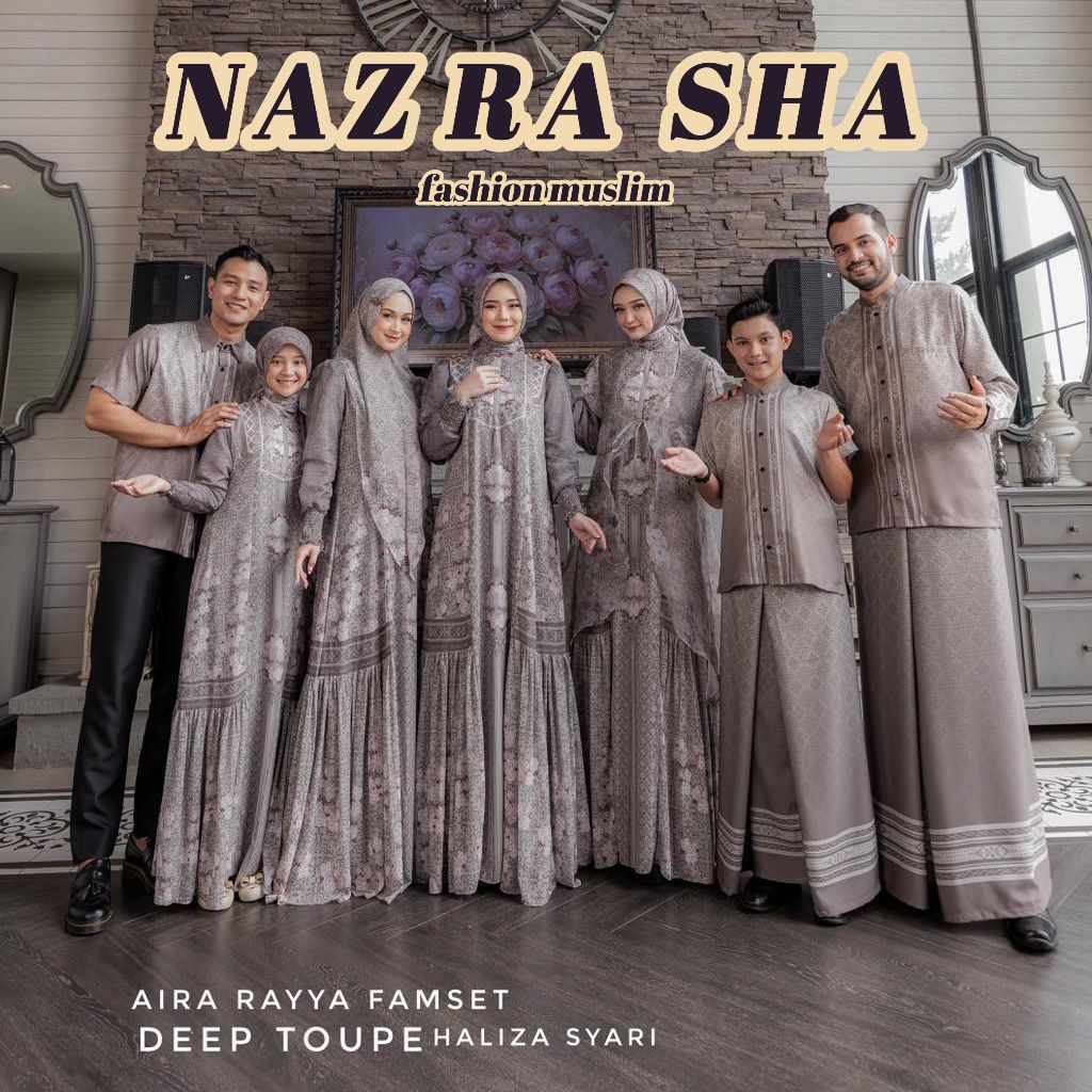 (p1a) DEEP TAUPE | AIRA RAYYA FAMSET SARIMBIT BY HALIZA SYARI | Ori Baju set Gamis Syari Mukena dan 
