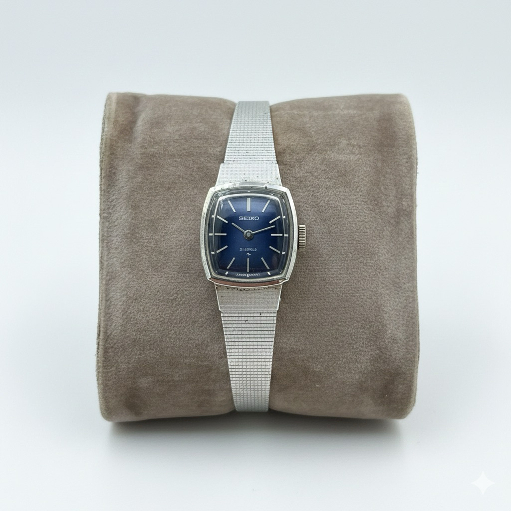 Jam Tangan Wanita Seiko Vintage Kotak Dial Biru Manual Wind