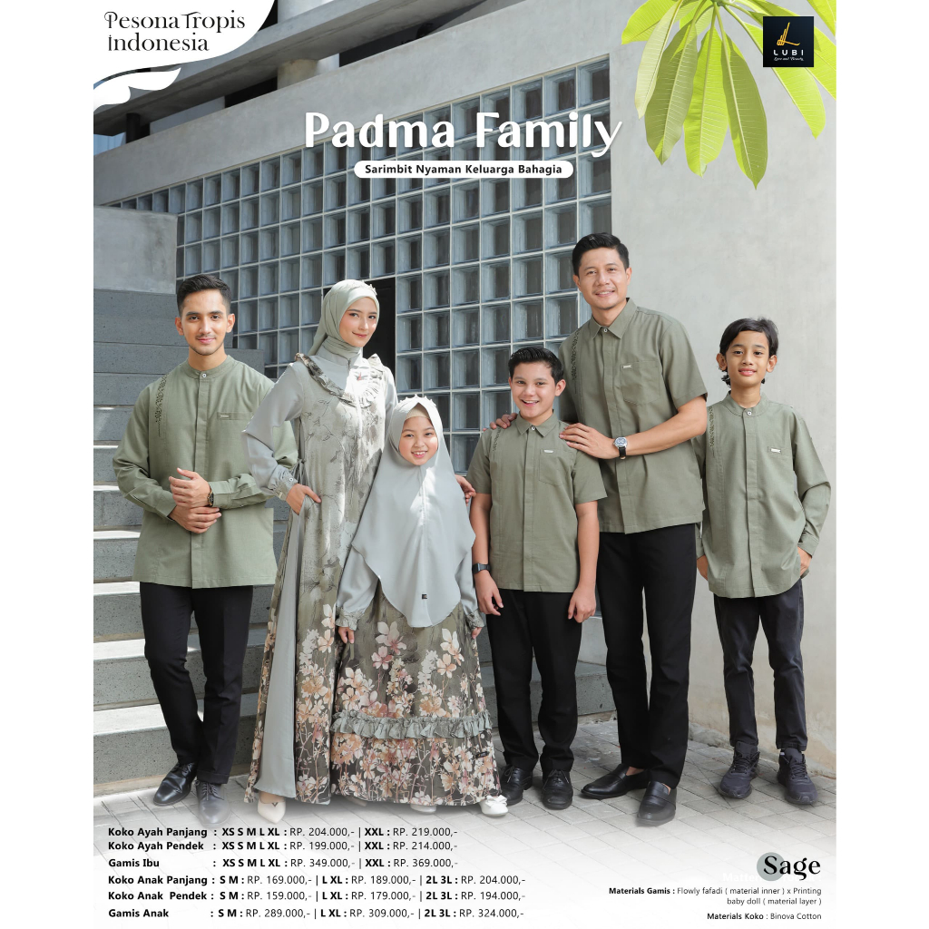 COUPLE TERBARU PADMA FAMILY SAGE BY LUBI - BAJU BUSANA MUSLIM GAMIS DRESS KEMEJA KOKO PASANGAN MOTIF