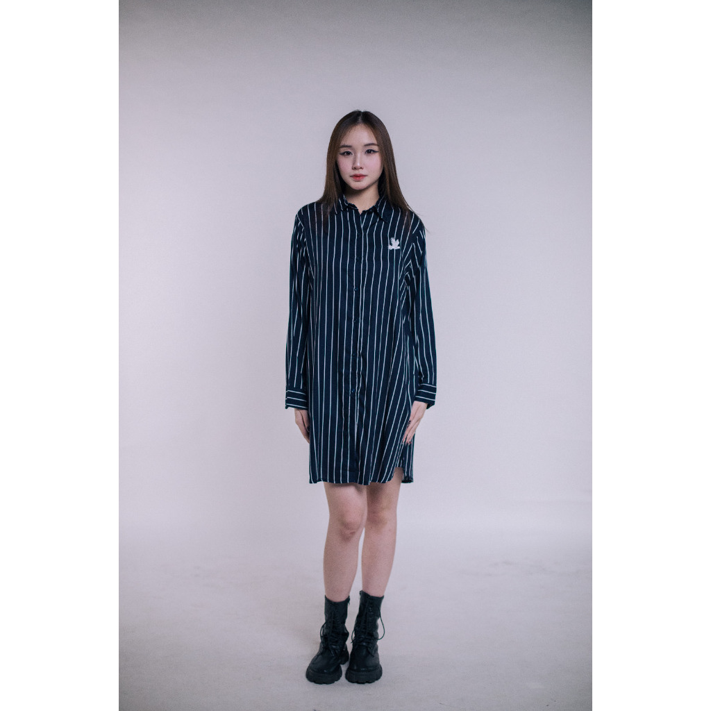 Long kemeja tunik / tunik salur wanita / kemeja panjang salur / kemeja panjang casual wanita bahan r