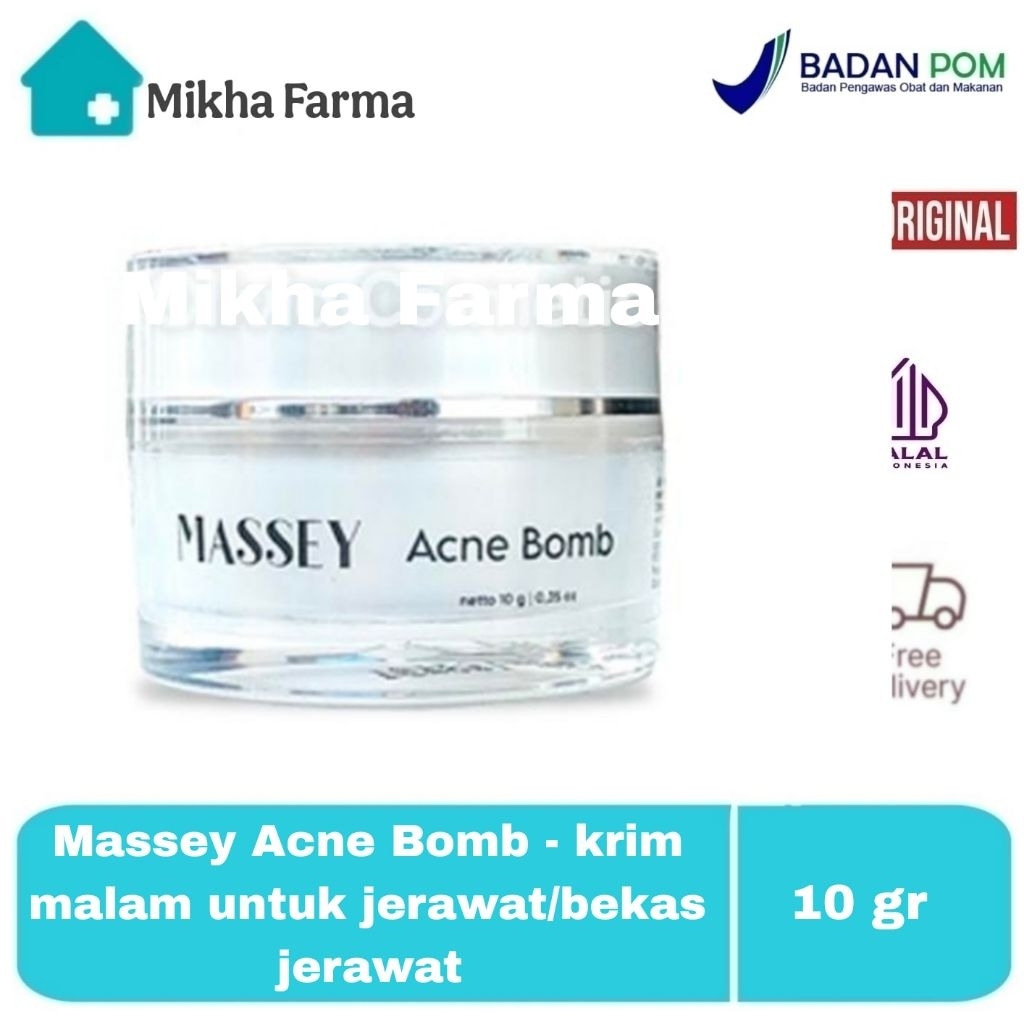 Massey Acne Bomb - krim malam utk jerawat & bekas jerawat - pencerah pelembab - BPOM