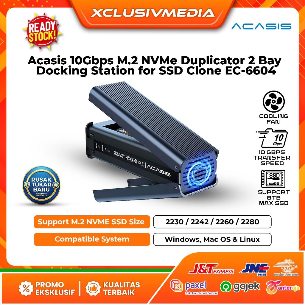 Acasis 10Gbps M.2 NVMe Duplicator 2 Bay Docking Station for SSD Clone EC-6604