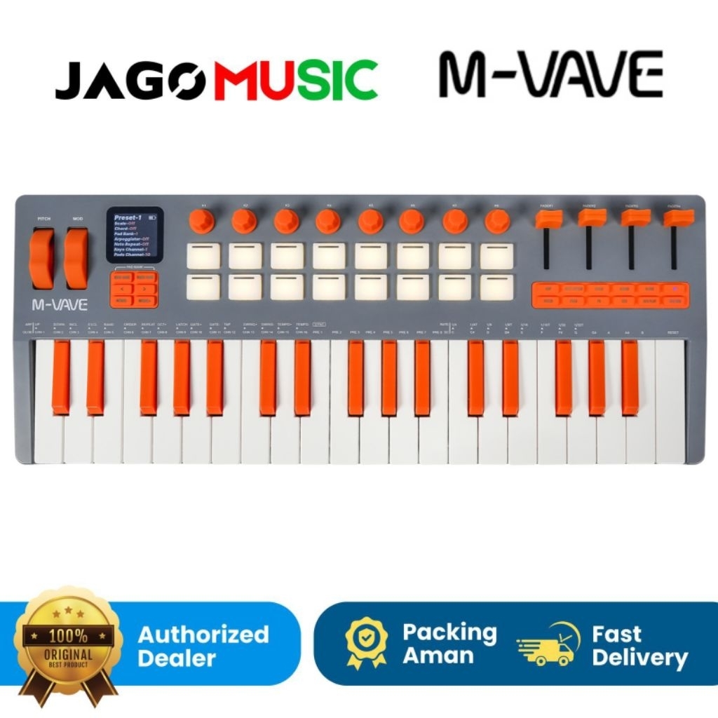 M-VAVE SMK-37 Elite MIDI Keyboard - 37 Key Portable Controller with Built-in Synthesizer & RGB Pads1