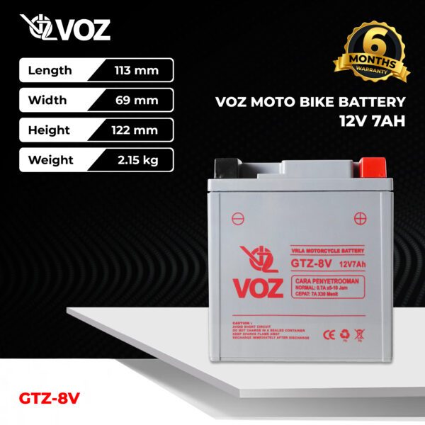 Aki Motor Yamaha Kawasaki Honda Vespa Aki Kering Accu Kering VOZ Aki Motor GTZ8V 12V 7Ah