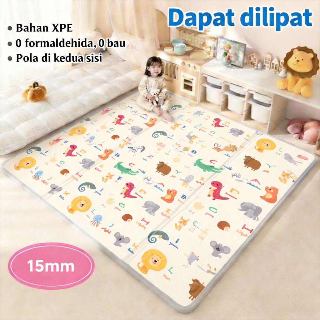 Tikar bermain bayi lipat, ukuran 180x200cm / Tikar bermain bayi lipat / Karpet lantai bayi / Tikar b