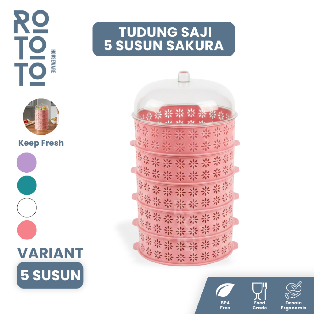 Rototo Tudung Saji Susun Wadah Penyimpanan Makanan Estetik & Higienis Wadah Penutup Food Rack Storag