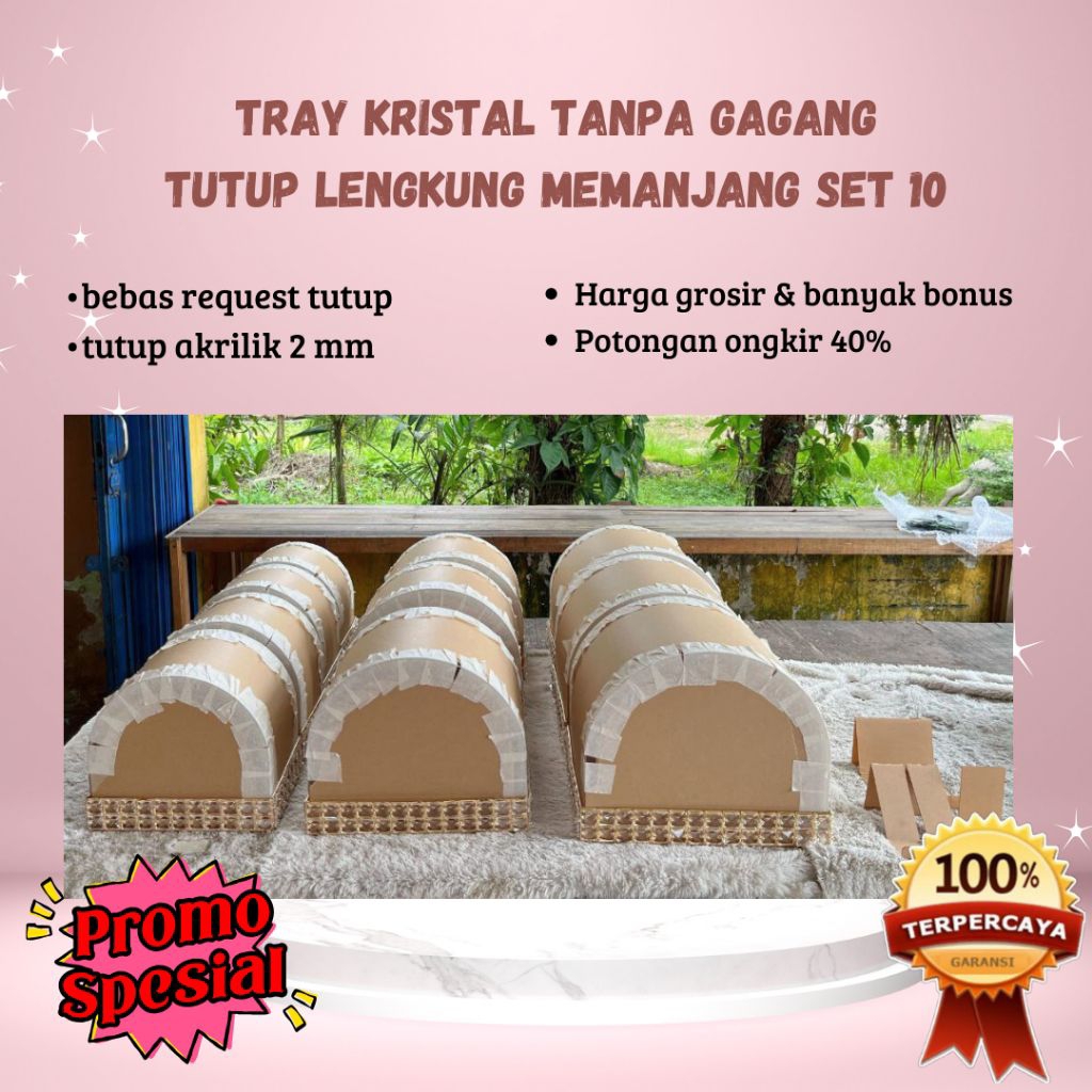 Tray Kristal Tanpa Gagang Alas Kaca| Box Hantaran | Tray Set Isi 10 & Tutup Akrilik