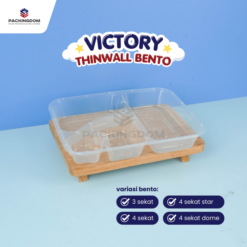 Thinwall Victory Bento Sekat 4 Kotak Makan Sekat Plastik Food Grade Isi 25Pcs - Bento 4 Sekat Bintan