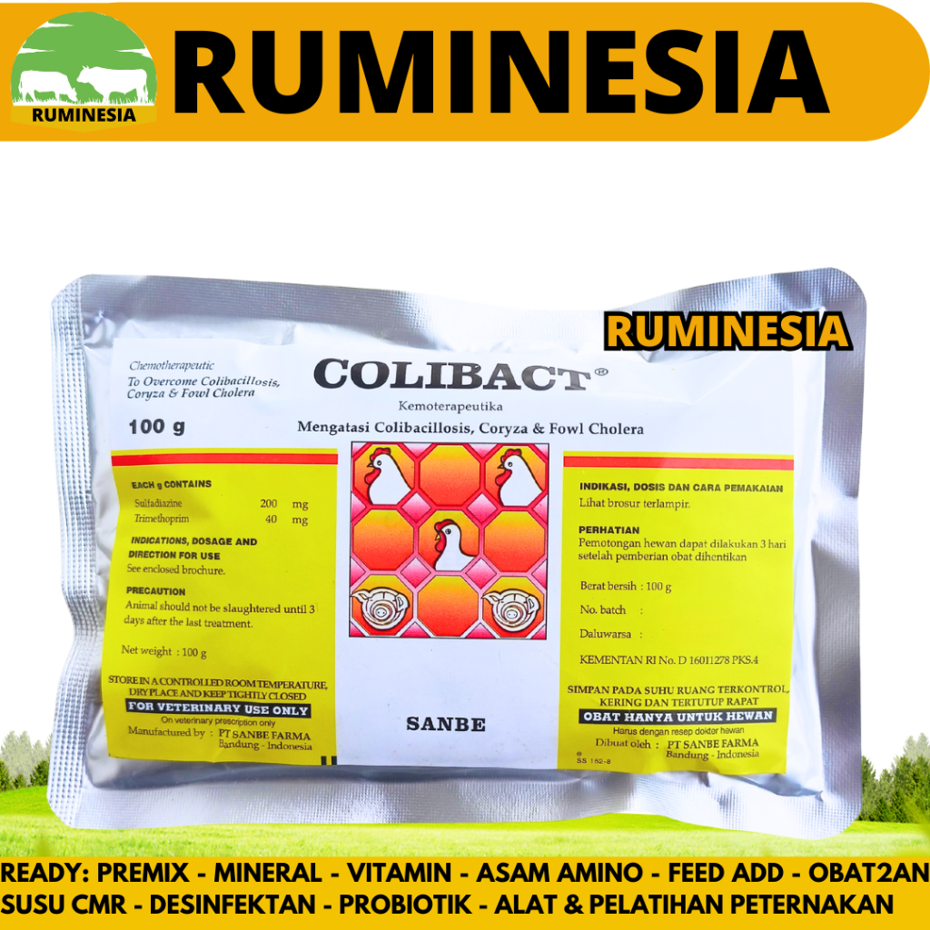 COLIBACT SERBUK 100 GRAM SANBE - Obat Ayam Antibakteri Berdaya Kerja Tinggi Untuk Unggas & Babi