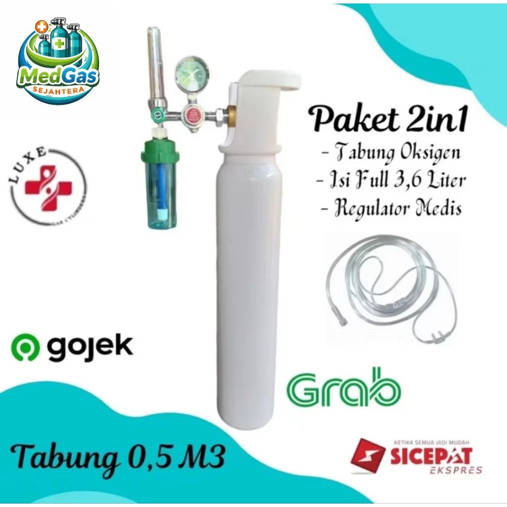 Tabung Oksigen 0,5m3 Full Isi 3,6 Liter + Regulator Oxygen Medis