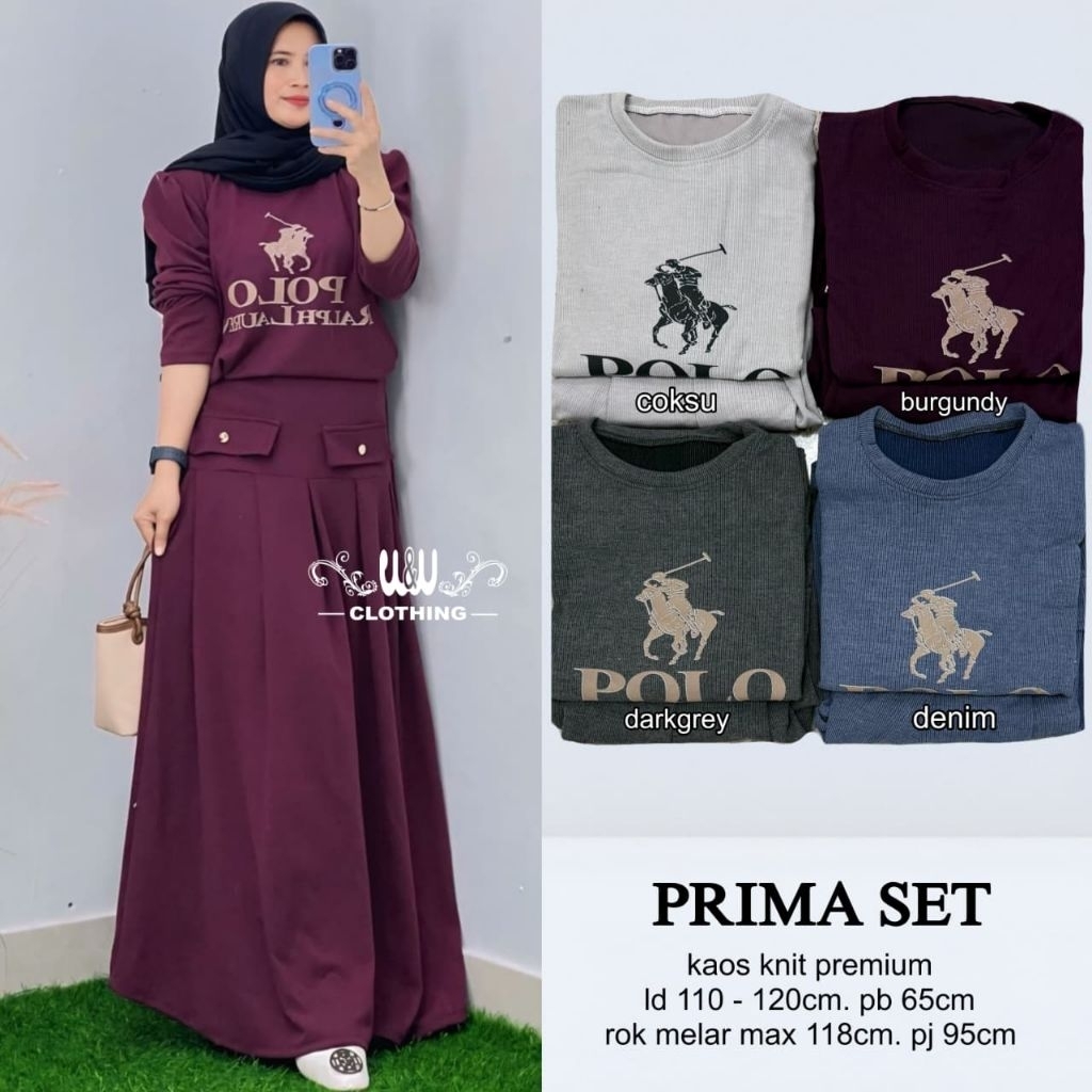 Setelan wanita remaja dewasa modis terbaru Prima set baju dan rok ori w&w clothing