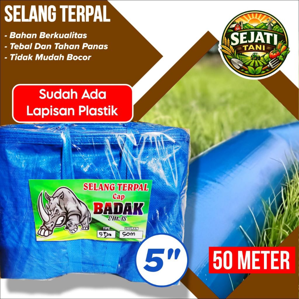 Selang Terpal Lapisan Plastik 5 Dim Panjang 50 Meter Cap Badak‎