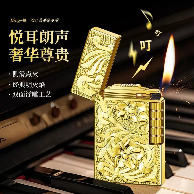Mancis Korek Api Dupont Langsheng Flower Bunga Denting Classic Lighter Gold Grafir Kembang Dua Sisi 