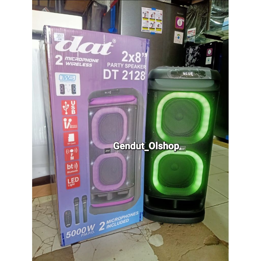 (Khusus Wilayah Kota Palembang)Speaker DAT DT-2128 2Microphone Wireless 2x8inch Party Speaker,Speake