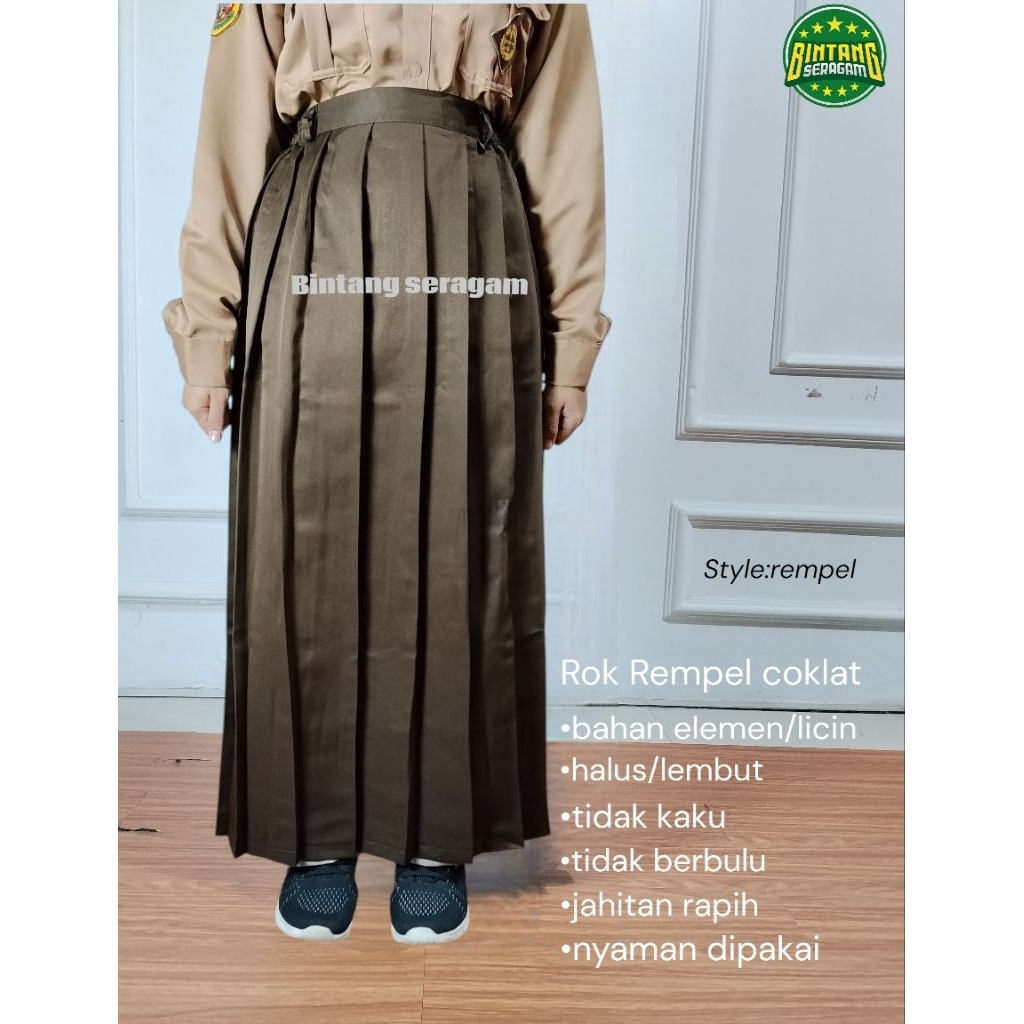 Rok seragam pramuka coklat rempel keliling SD/SMP/SMA bahan elemen licin