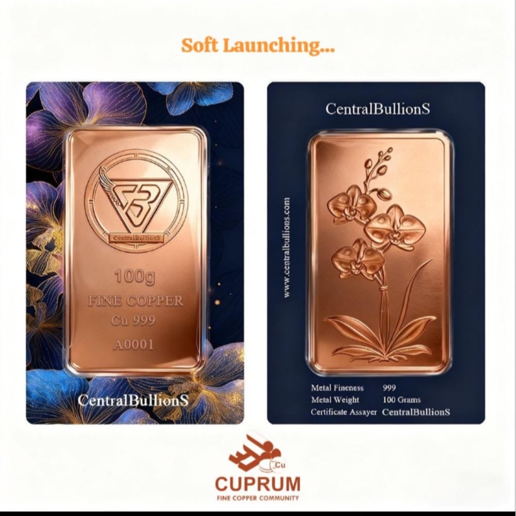 ORCHID 100 g Fine Copper Minting Bar, Cu 999 _with Press Card Package_