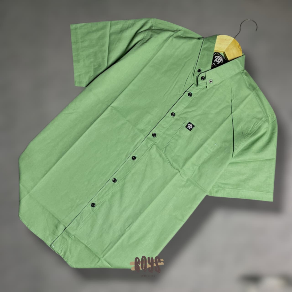 Kemeja Polos Pria Lengan Pendek Kemeja Pria Premium Hijau Sage M L XL XXL XXXL