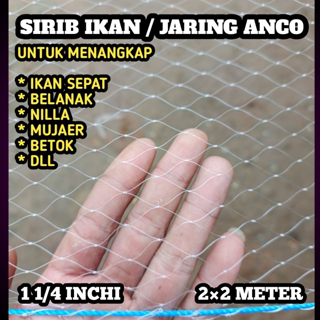 Jaring anco 2×2 tangkul jaring ikan sepat nilla mujaer bandeng lele branjang ikan