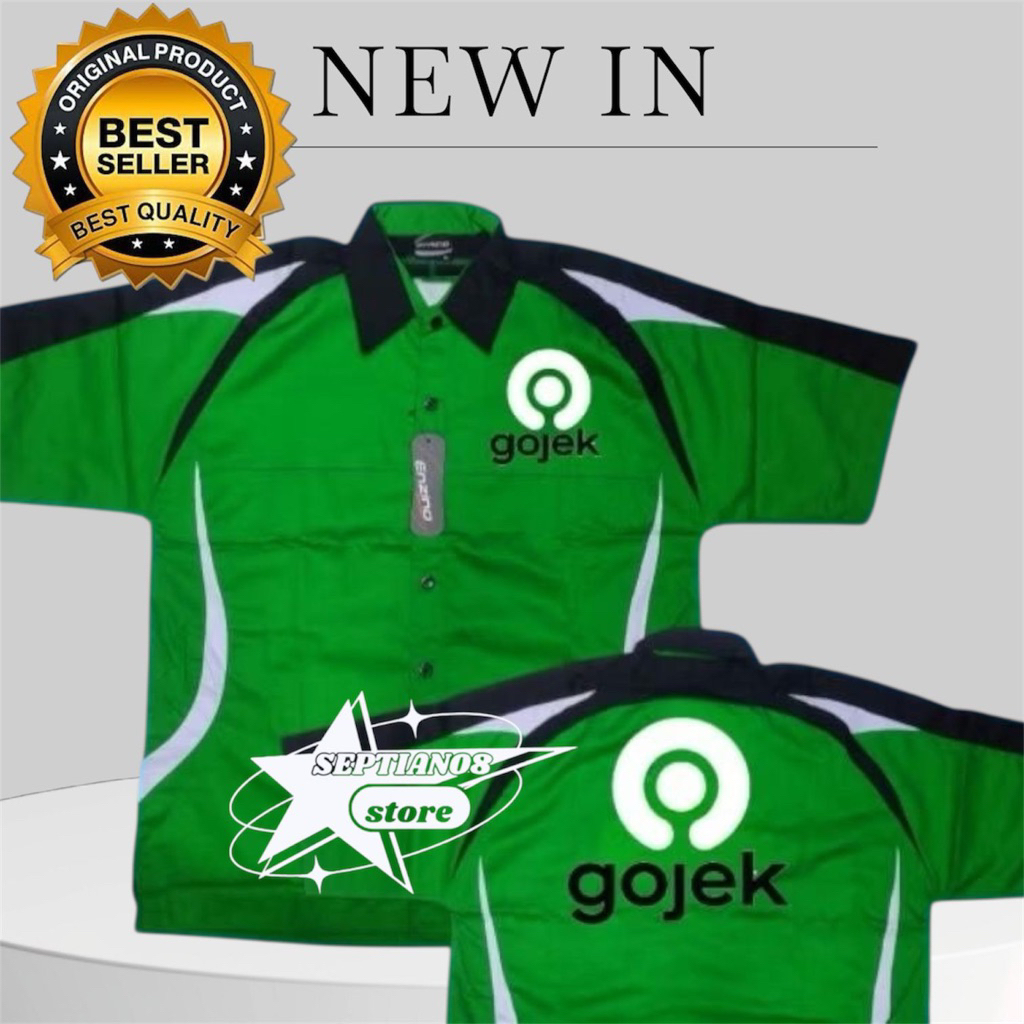 kemeja kombinasi hijau bordir gojek terbaru baju seragam gojek lengan pendek gratis bordir nama